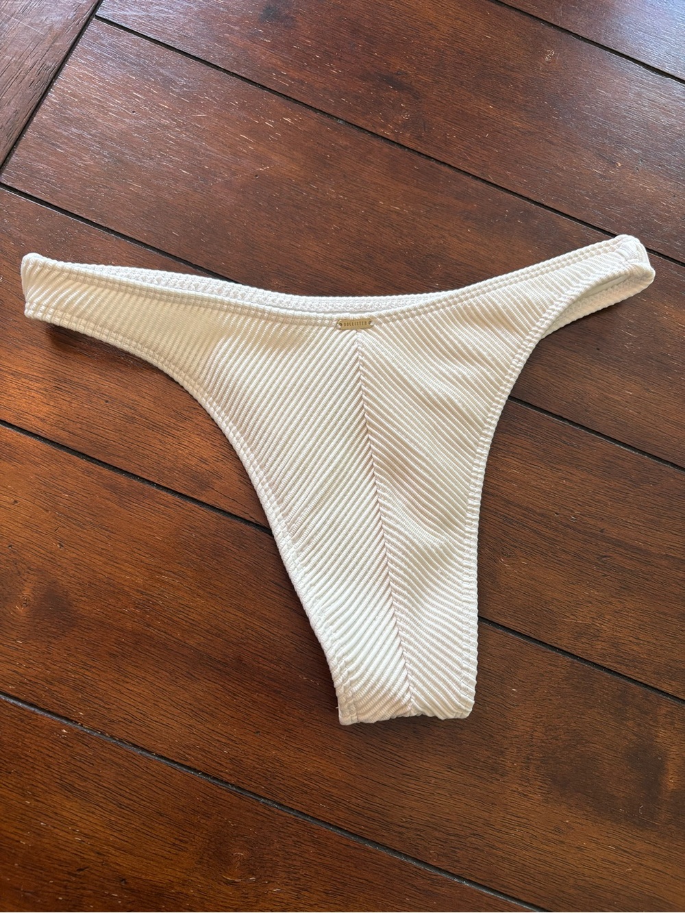 Hollister White Ribbed Swim Bottom with Logo